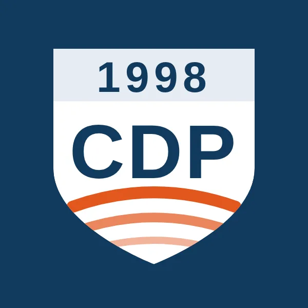 Escudo del Club Deportivo Prueba en blanco sobre fondo azul